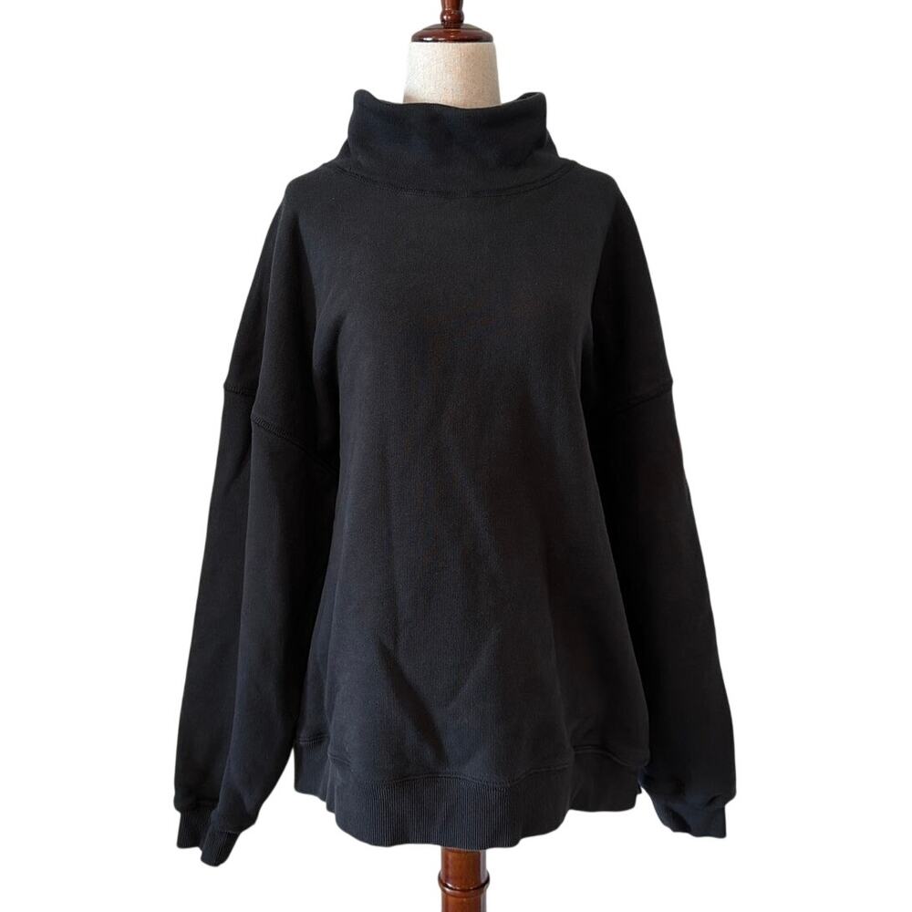 Free People Movement A Cut Above Mock Neck Oversized Sweatshirt Black Est. L–XL